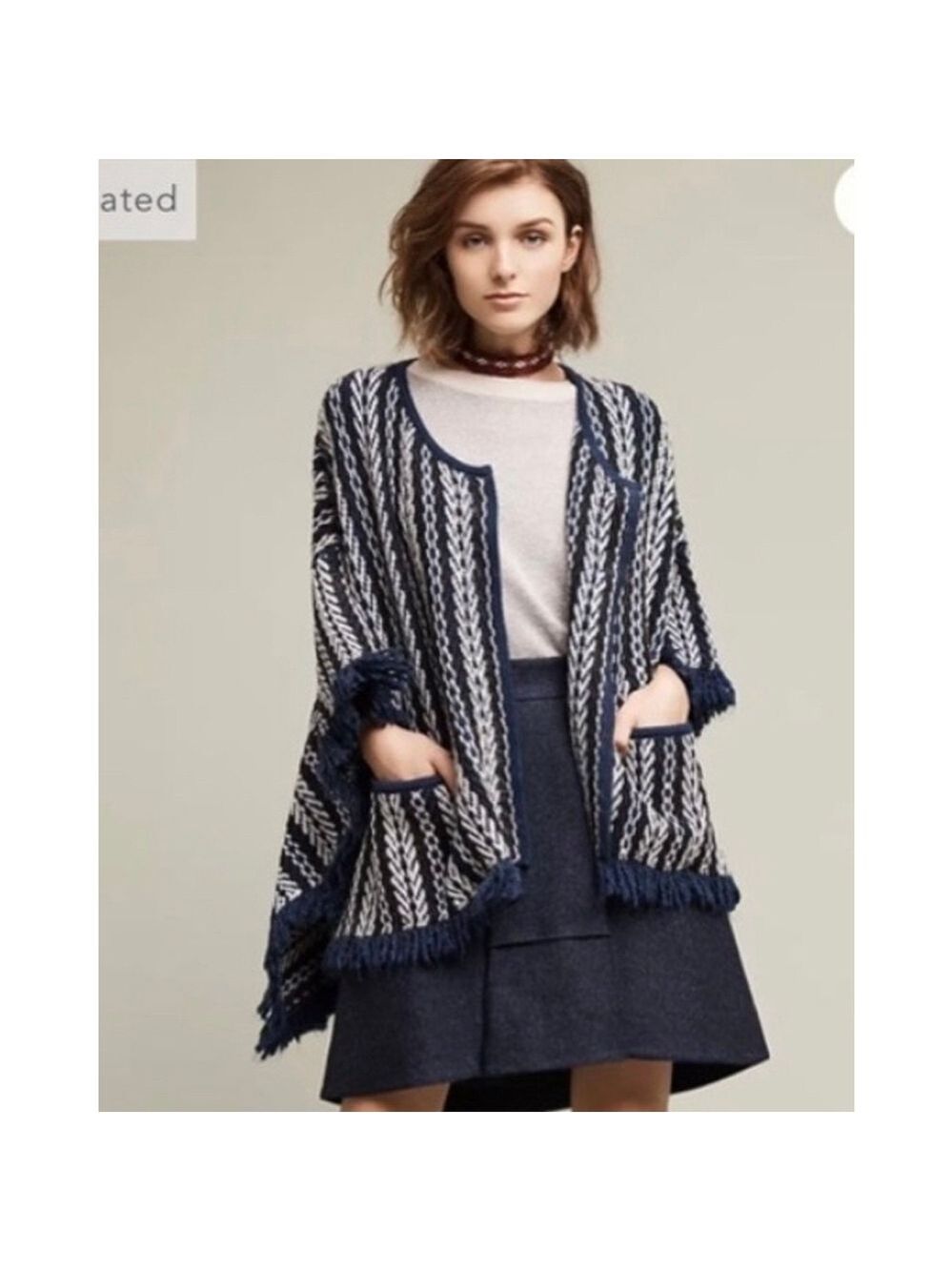 Sleeping On Snow Anthropologie Tajo Jacquard Poncho Cape Fringe O/S